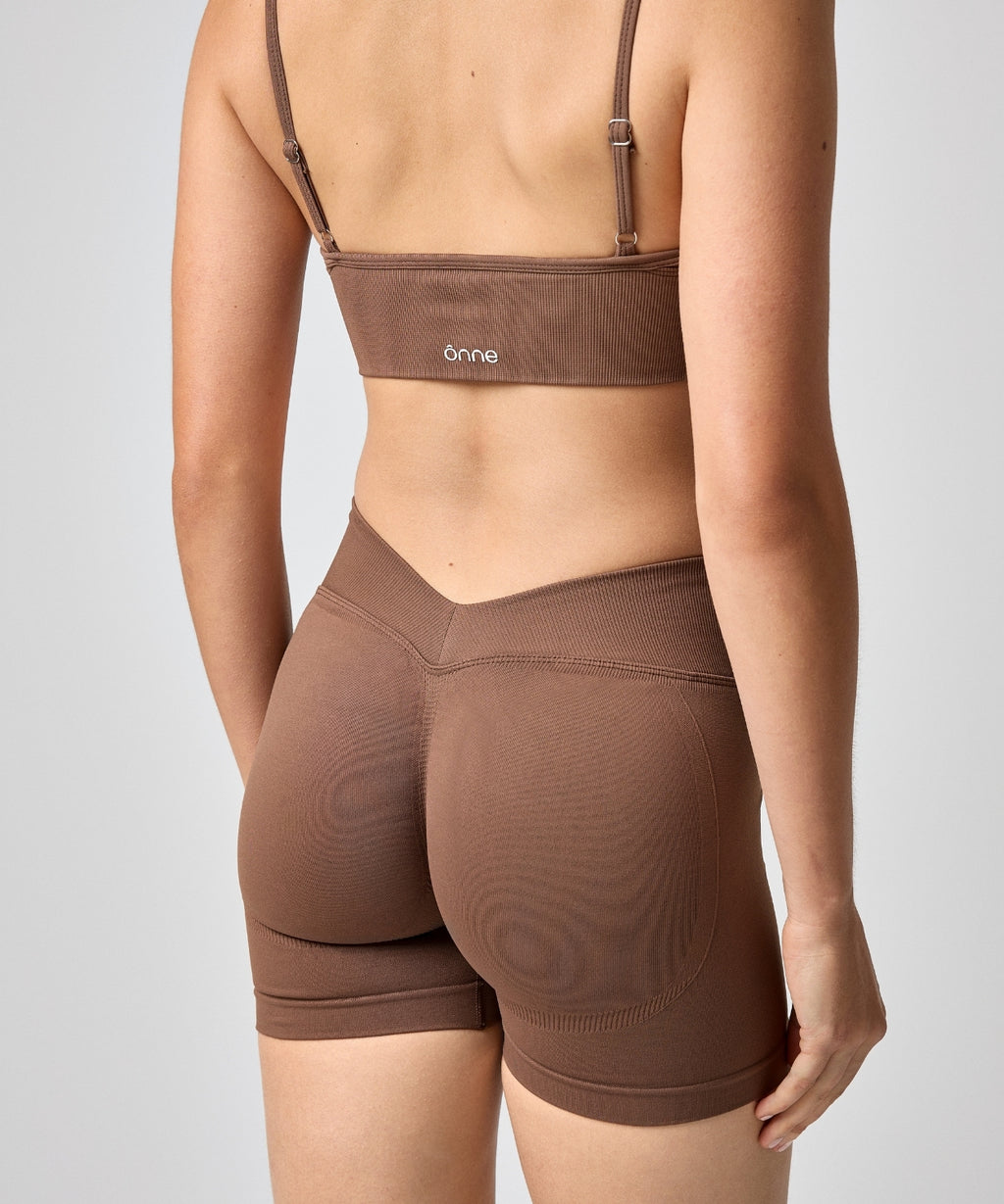 Aeris Short in Dark Brown, back view, ÔNNE activewear