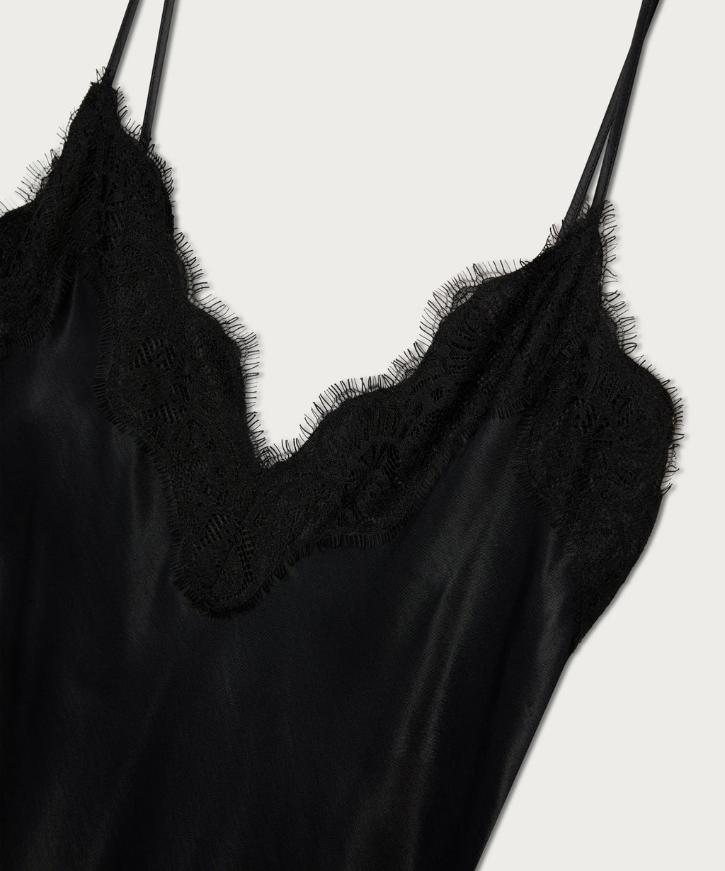 The Satin Mini Slip Dress Black