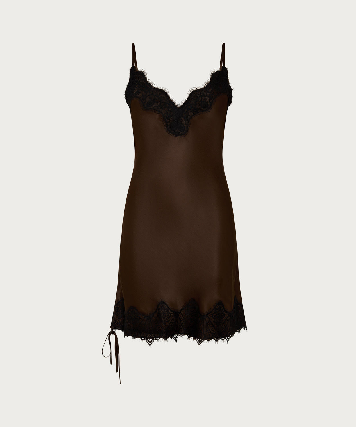 The Satin Mini Slip Dress Brown
