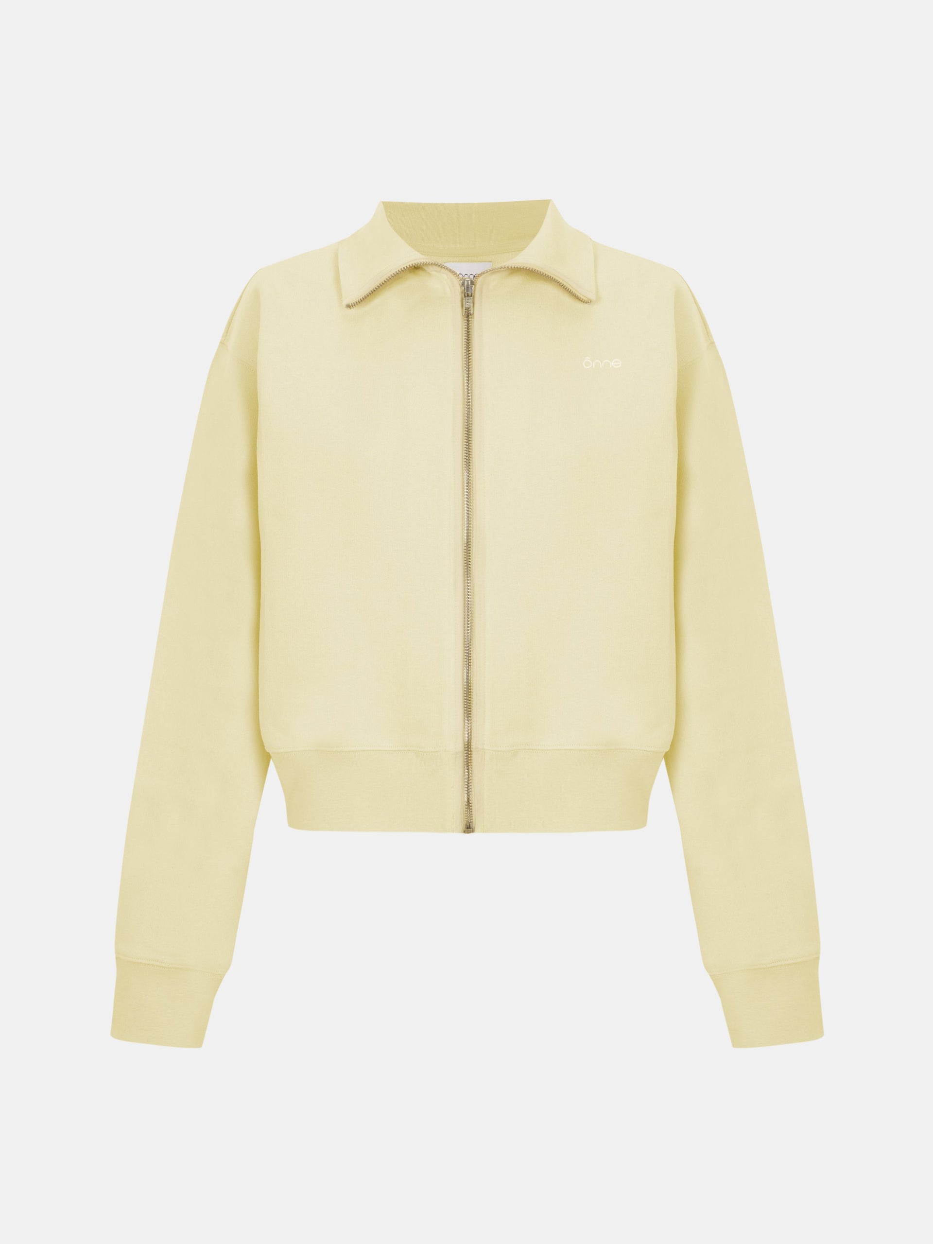 Alma Jacket in Creamy Yellow, silhouette, front, ÔNNE activewear