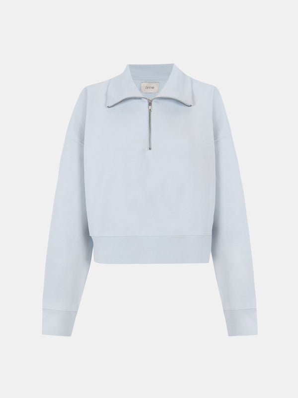 Luma Hoodie Half in Water Blue, silhouette, front, ÔNNE activewear